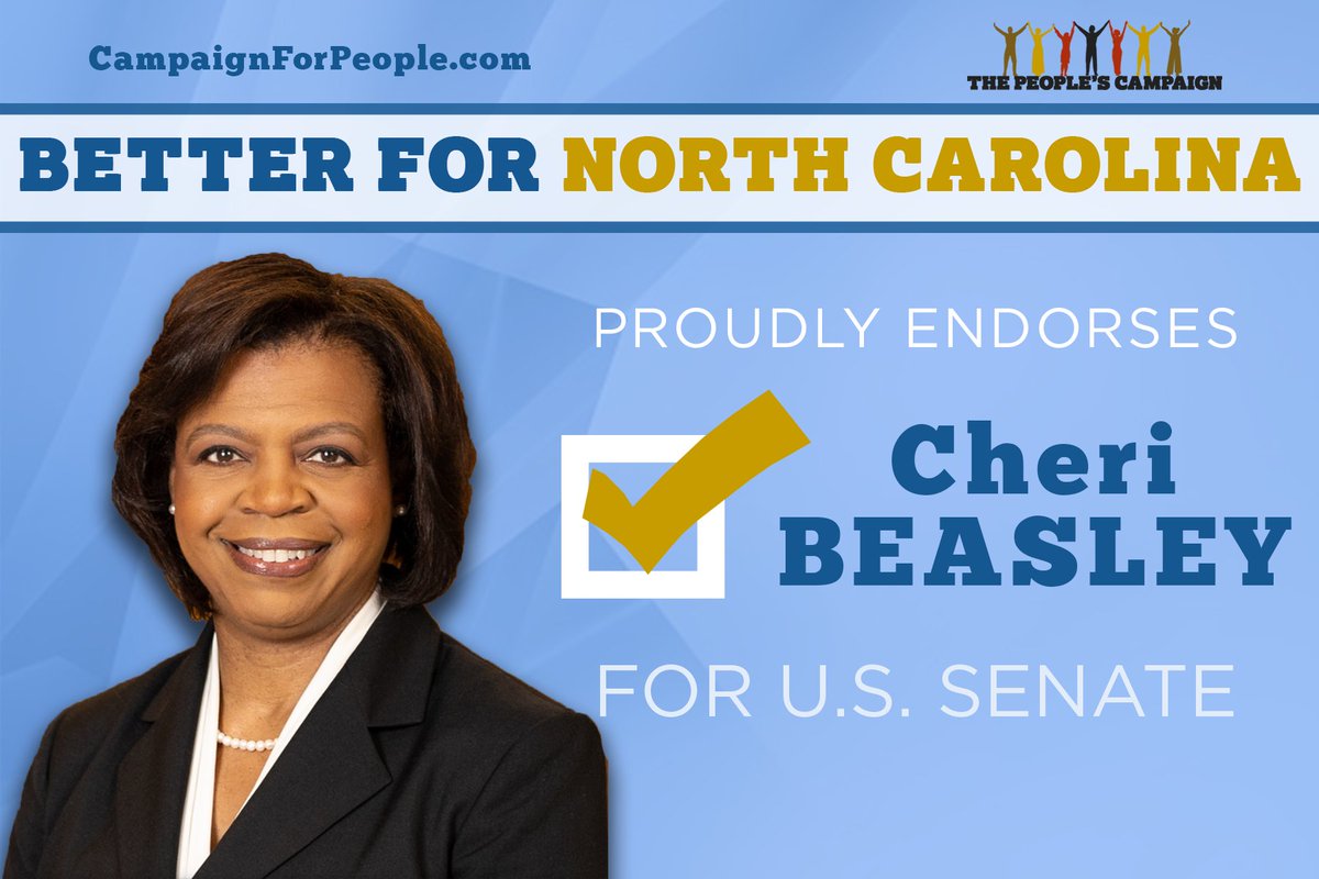 The People’s Campaign Proudly Endorses #CheriBeasley of North Carolina for the United States Senate. 

#saveoursenate #November8th #midterms #KeepDemocracyAlive