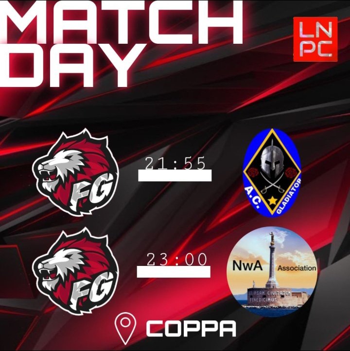 VulturesXI's tweet photo. PARTITE DEL GIORNO
๐| @LNPCup Serie A
๐๏ธ| #ACGladiator 21:55
๐| @LNPCup Coppa Italia
๐๏ธ| @NwaProclub 23:00 https://t.co/mHmGZtzHoL