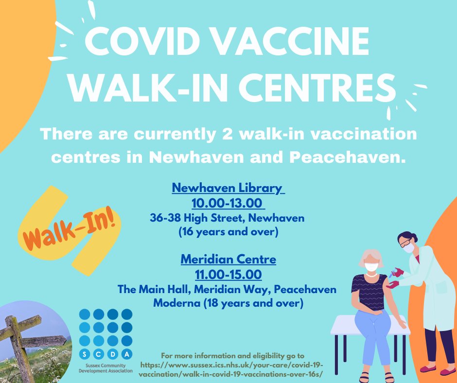 SCDAAdvice's tweet photo. 👨‍⚕��� Covid Vaccination Pop-Ups in the Havens 👩‍⚕️
There are currently 2 walk-in vaccination centres in Newhaven and Peacehaven. For other local walk-in centres and more information on eligibility visit: https://t.co/clbyZZrba6 https://t.co/RExSlrduxd