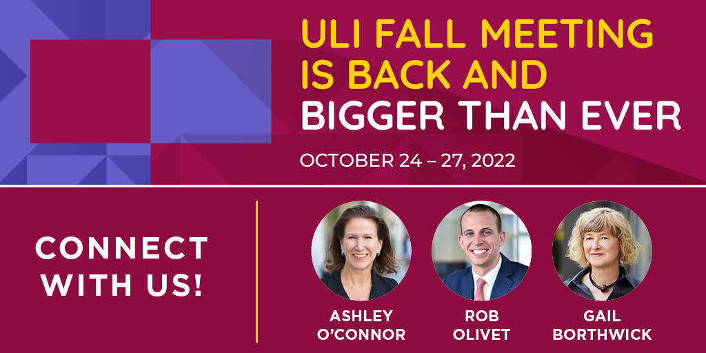 The #ULIFall Meeting kicks off today at the Kay Bailey Hutchison Convention Center in Dallas, TX! Are you attending the conference? Reach out and connect with MGAC’s Ashley O'Connor, Rob Olivet, and Gail Borthwick. @UrbanLandInst