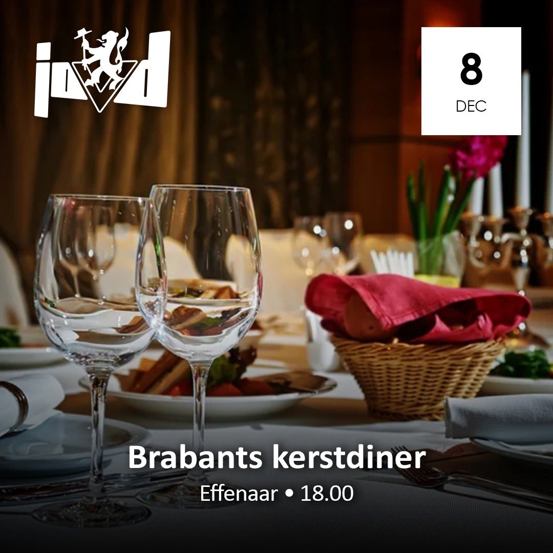 Dit najaar organiseren wij het Brabants kerstdiner! Bij de <a href="/Effenaar/">Effenaar Eindhoven</a> genieten we een uitgebreid kerstdiner en nemen we het jaar door. Dus trek je glitterpak aan en hef met ons het glas! Voor meer info en aanmelden, houd onze socials in de gaten
<a href="/jovddenboscheo/">JOVD ‘s-Hertogenbosch e.o.</a> <a href="/jovdbreda/">JOVD Breda</a> <a href="/JOVDHvB/">JOVD Hart van Brabant</a>