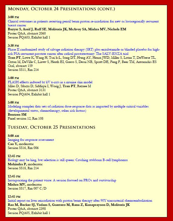 Check out today’s schedule of presentations at #ASTRO22, San Antonio. See you there! @ari_pollock @realAmitSawant @dr_dominica @SinaMossahebi @ZakieRana @hrcherng @savlabansi @leiren2022 @GSAlexanderMD @JKMolitoris @KrcRebecca @MarkMishraMD @PranshuMohindra @SohaBazyar @ASTRO_org