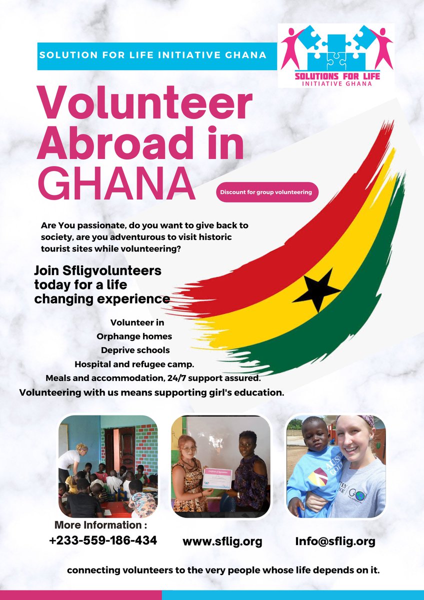 Join our voluntourism programs today. 
#volunteers #internships #volunteeringhana, #volunteerinafrica

email info@sflig.org

sflig.org