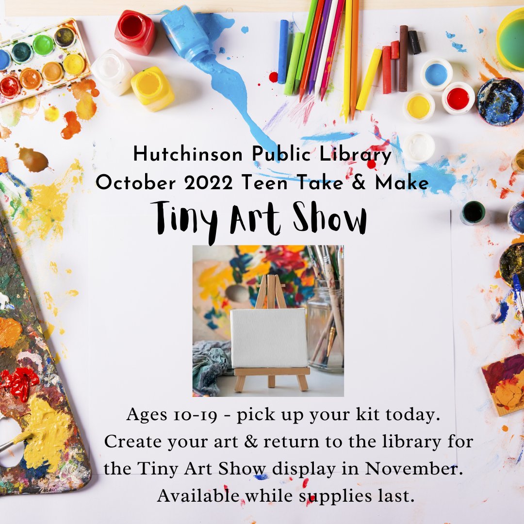 Have created your tiny art yet?  Remember to return your creations to the library by next Monday for our Tiny Art Show in November!