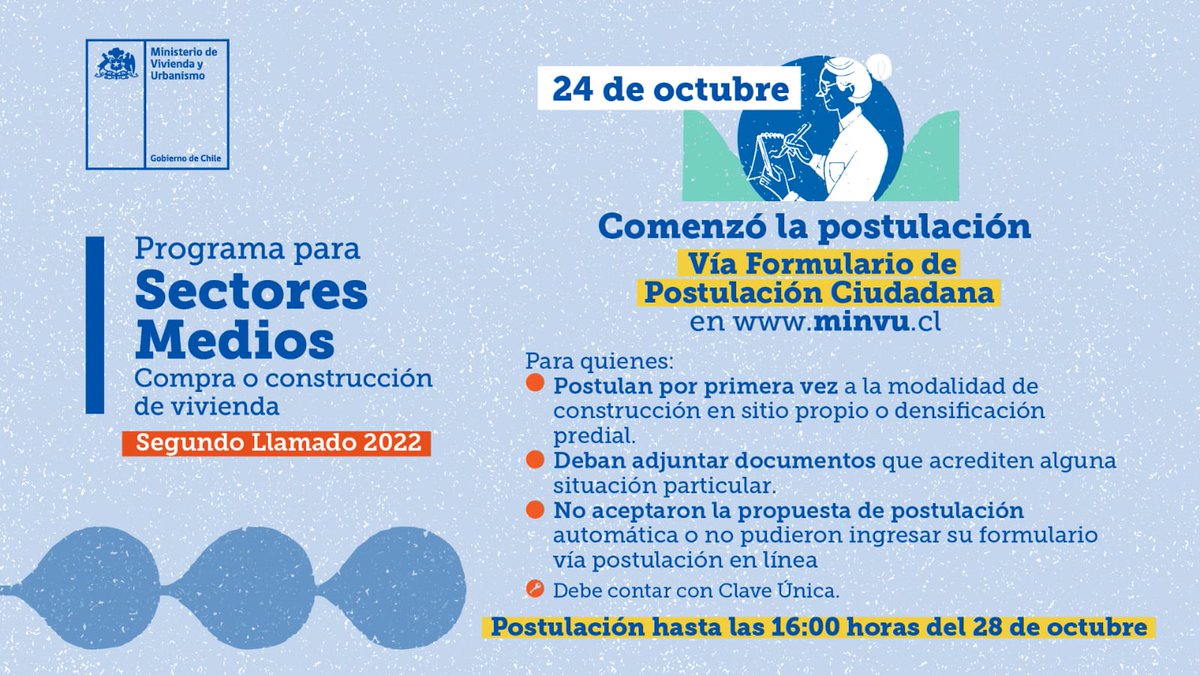 ServiuTarapaca's tweet photo. ¡Ya comenzó la postulación "Vía Formulario de Atención Ciudadana" del Segundo Llamado del Subsidio para #SectoresMedios DS1 🏠!
📲 ¿Dónde postular? en https://t.co/D3UJAmlxRk
#vivienda #viviendas #minvu #subsidiosminvu #chile #subsidios https://t.co/5jTehwQMdD