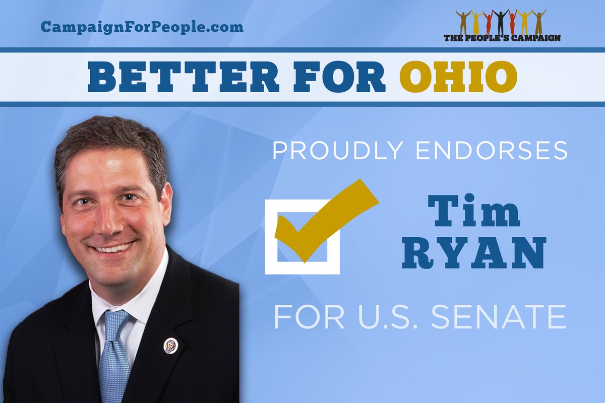The People’s Campaign Proudly Endorses #TimRyan of #Ohio for the United States Senate. 

#saveoursenate #November8th #midterms #KeepDemocracyAlive