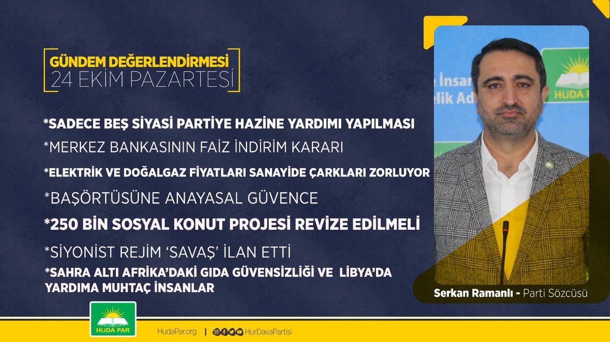 Gündem Değerlendirmesi (24.10.2022) Genel Başkan Yardımcımız ve Parti Sözcümüz Sayın Serkan Ramanlı, iç ve dış gündemi değerlendirdi. hudapar.org/web/1718/gunde…