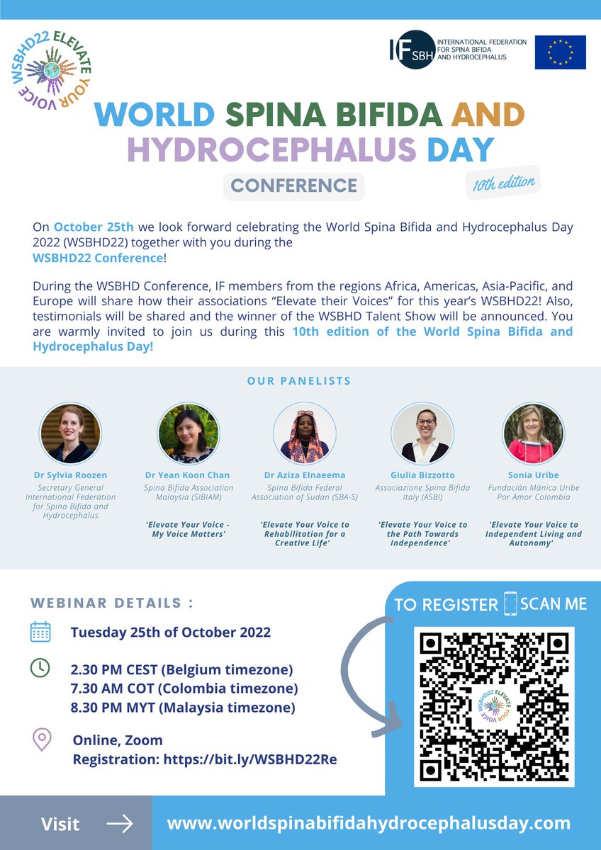 IFSBH (@ifsbh) on Twitter photo 🥳Celebrate the World Spina Bifida and Hydrocephalus Day with IF and its global network tomorrow!
Join the online Conference on October 25 at 2.30PM CEST (Belgium timezone).
🔗 Register: bit.ly/WSBHD22Re
More: bit.ly/WSBHD22
#WSBHD22 #ElevateYourVoice #SBH 🥳Celebrate the World Spina Bifida and Hydrocephalus Day with IF and its global network tomorrow!
Join the online Conference on October 25 at 2.30PM CEST (Belgium timezone).
🔗 Register: bit.ly/WSBHD22Re
More: bit.ly/WSBHD22
#WSBHD22 #ElevateYourVoice #SBH