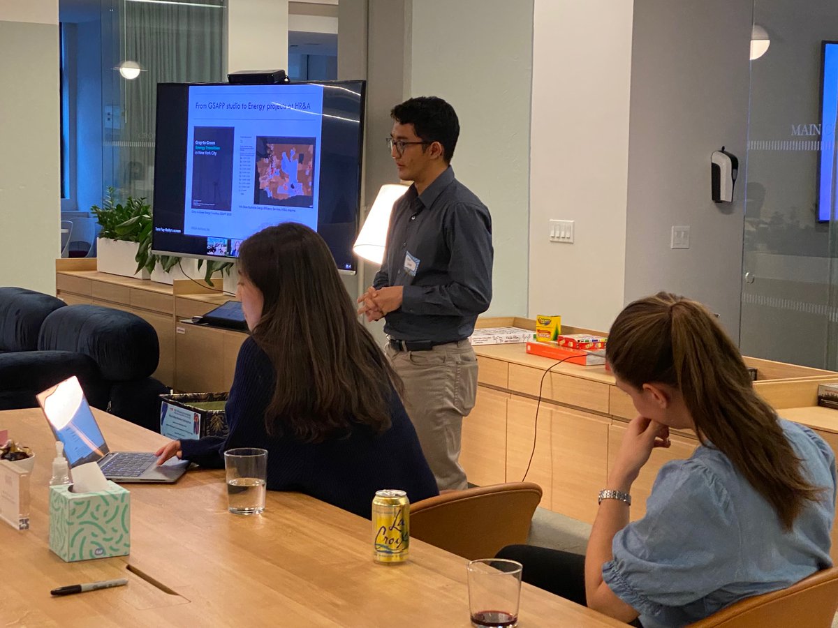 hraadvisors's tweet photo. We had a wonderful time last week hosting @ColumbiaGSAPP students in our NY office. Alumni Geon Woo Lee, Sori Han, Laura Semeraro, and Eri Furusawa shared insights about HR&amp;A projects spanning multiple practice areas from #InclusiveCities to #Climate. #columbiagsapp https://t.co/RmVrJcDLpG