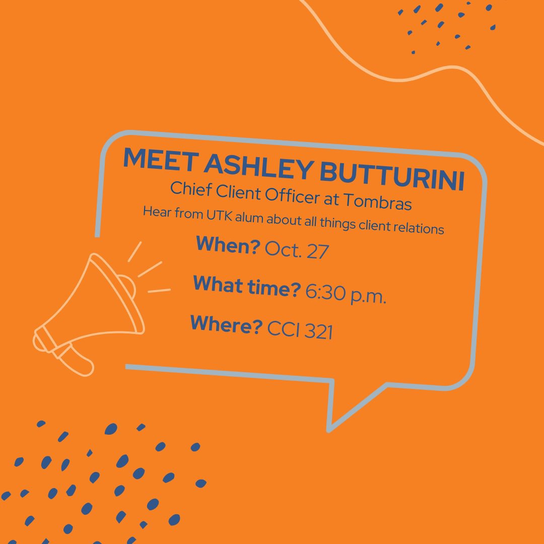 🗣Join us on Thursday to hear from UTK alum, Ashley Butturini about all things client relations. See you there!
#utk #utkprssa #utkalum