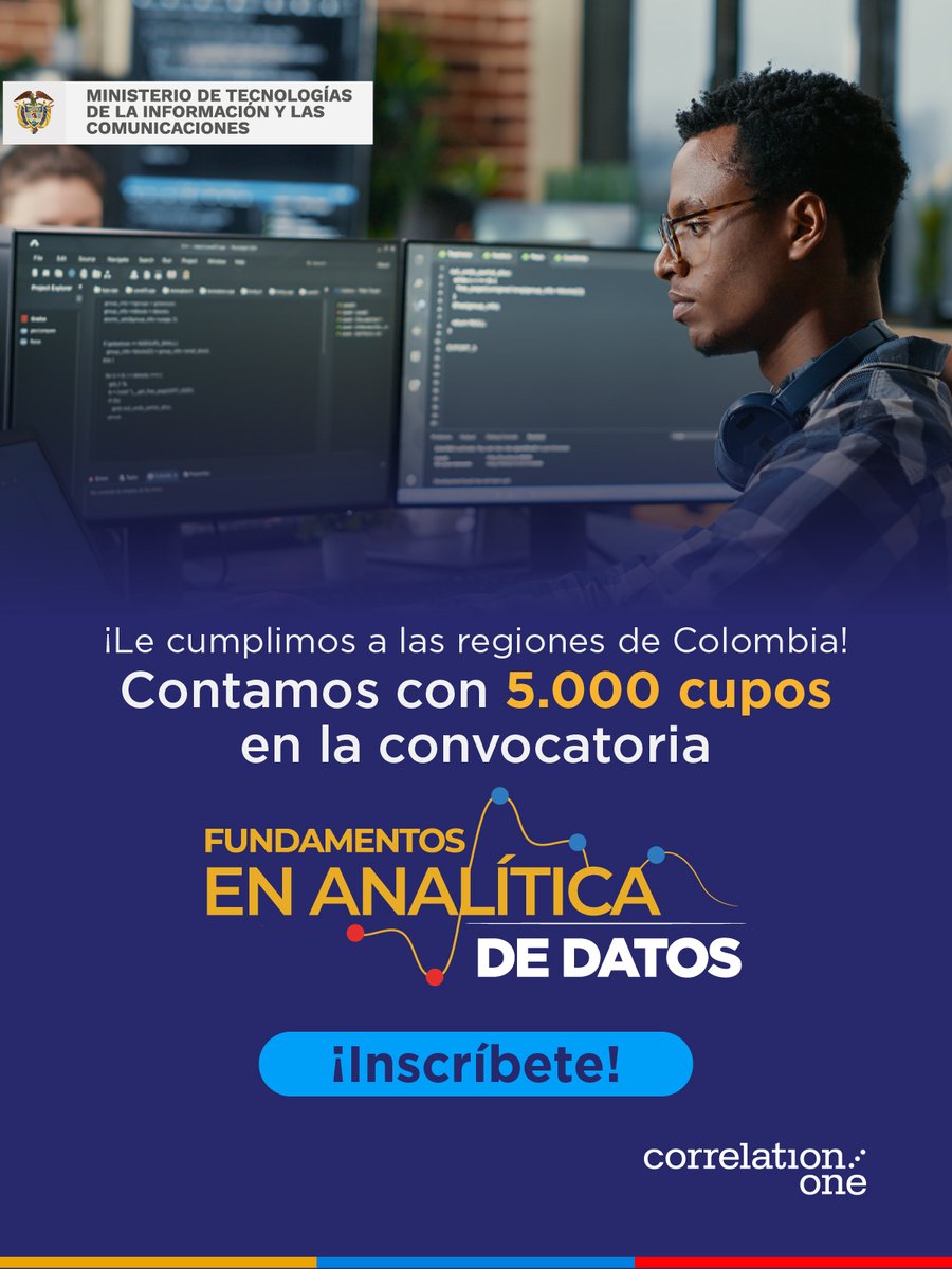 🚨¡Último día de inscripción! I ¡Si haces parte de l@s 🇨🇴colombian@s interesados en fortalecer las habilidades digitales, esto te interesa! 

Hoy cierran las inscripciones en la convocatoria Fundamentos en 🖥️#AnalíticaDeDatos.

Ingresa ahora📲bit.ly/Analiticadedat…