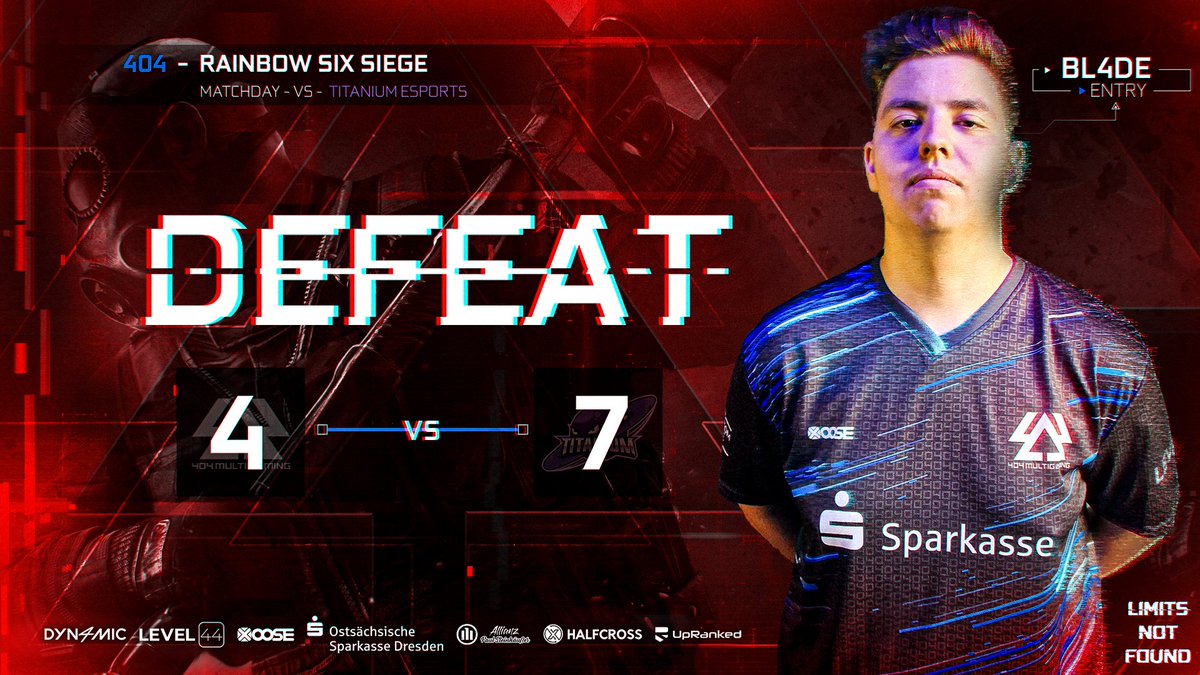 Leider war gestern auch für unsere #R6S-Jungs nichts zu holen. Einmal abhacken die Woche. 😅

GG WP <a href="/EsportsTitanium/">Titanium Esports</a>! 🤝🏽

6️⃣ <a href="/R6Mask/">Mask</a> <a href="/BL4DE99/">BL4DE99</a> <a href="/BrYzly1403/">BrYzLy</a> <a href="/Redox_404/">Redox</a> <a href="/Nick_Jaffa/">Nick Morber</a> <a href="/Nitroklasovic/">Nitro_404</a>

Tabelle: ebattle.gg/liga/189_ebatt…

#404MG #LIMITSNOTFOUND #RainbowSixSiege 
<a href="/ebattleGG/">ebattle.gg</a>