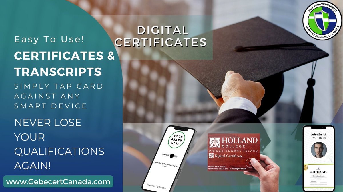 gebecert's tweet photo. We think #schools should have a digital certification option for students graduating. What do you think?

No more waiting for transcripts to be emailed. Simply present your digital certificate and tap against any #NFC enabled smart device!

Find out more (website link in bio) https://t.co/bPduVIKoiW