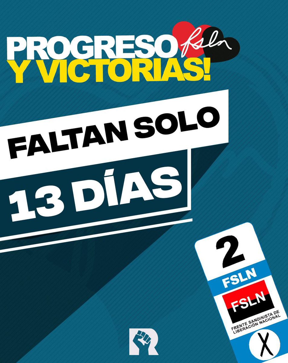 Buenos dias mi gente bella ☀️👋
#2022PuebloVictorioso 
A solo 13 días de consolidar el respaldo indiscutible hacia el FSLN  
❤🖤
Este 06 de nov. Vamos tod@s los Nicaragüenses 🇳🇮 a votar 2️⃣
#UnidosEnVictorias 
<a href="/FloryCantoX/">Flor y Canto 🇳🇮</a> <a href="/FcoRosales78/">Francisco Rosales 🇳🇮</a>