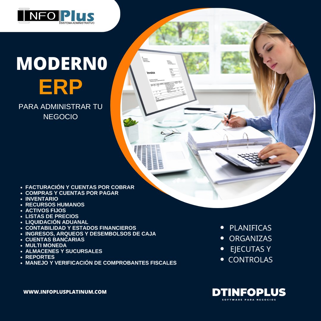 dtinfoplus's tweet photo. Tener el control en tu negocio y hacerlo más productivo.
#dtinfoplus #software administrativo para negocios. Planificas, organizas, ejecutas y controlas. #ERP #cloud #facturación #contabilidad. #negocio #tiendade #infoplus
Contacto 809.806.2700
https://t.co/ITxFSxzneb https://t.co/97ZX44DFyN