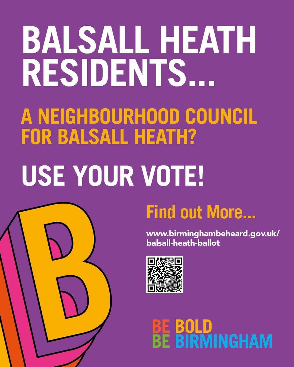 Groups from Balsall Heath want to create a Neighbourhood Council in #BalsallHeath. All Balsall Heath residents who are eligible to vote will be able to have their say on whether a neighbourhood council is created.  Find out more here: orlo.uk/G8eVC #BeBoldBeBham
