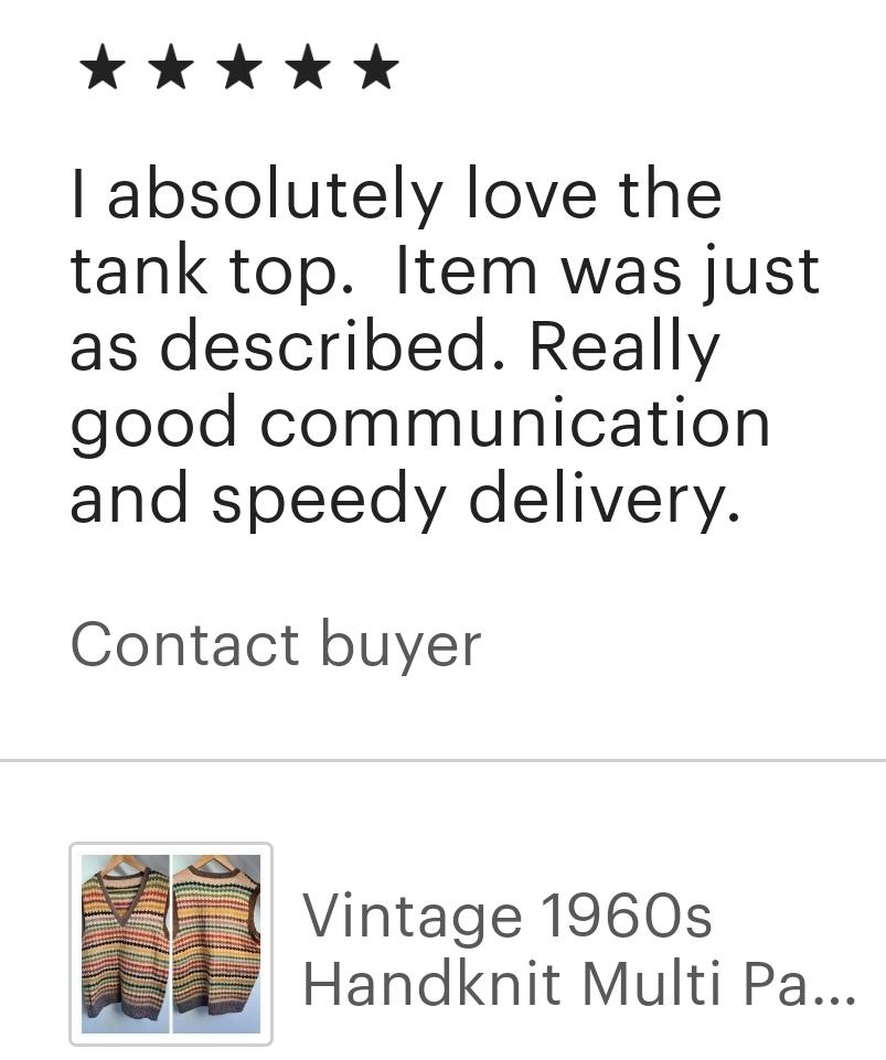Feedback is priceless ❤ Always so grateful for reviews like this #fivestarfeedback #etsyreviews #vintage #tanktop