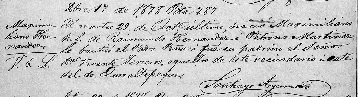 ccdinarte2010's tweet photo. 02. Una de esas primeras dudas debiera centrarse en su el lugar y fecha de su natalicio. Aunque se ha dicho que ocurrió en San Matías, departamento de La Libertad, el 20 o 21.oct.1882, su fe de bautismo asienta que nació en San Juan Opico, el martes 29.oct.1878. @EfemeridesSV https://t.co/CS862MYqse