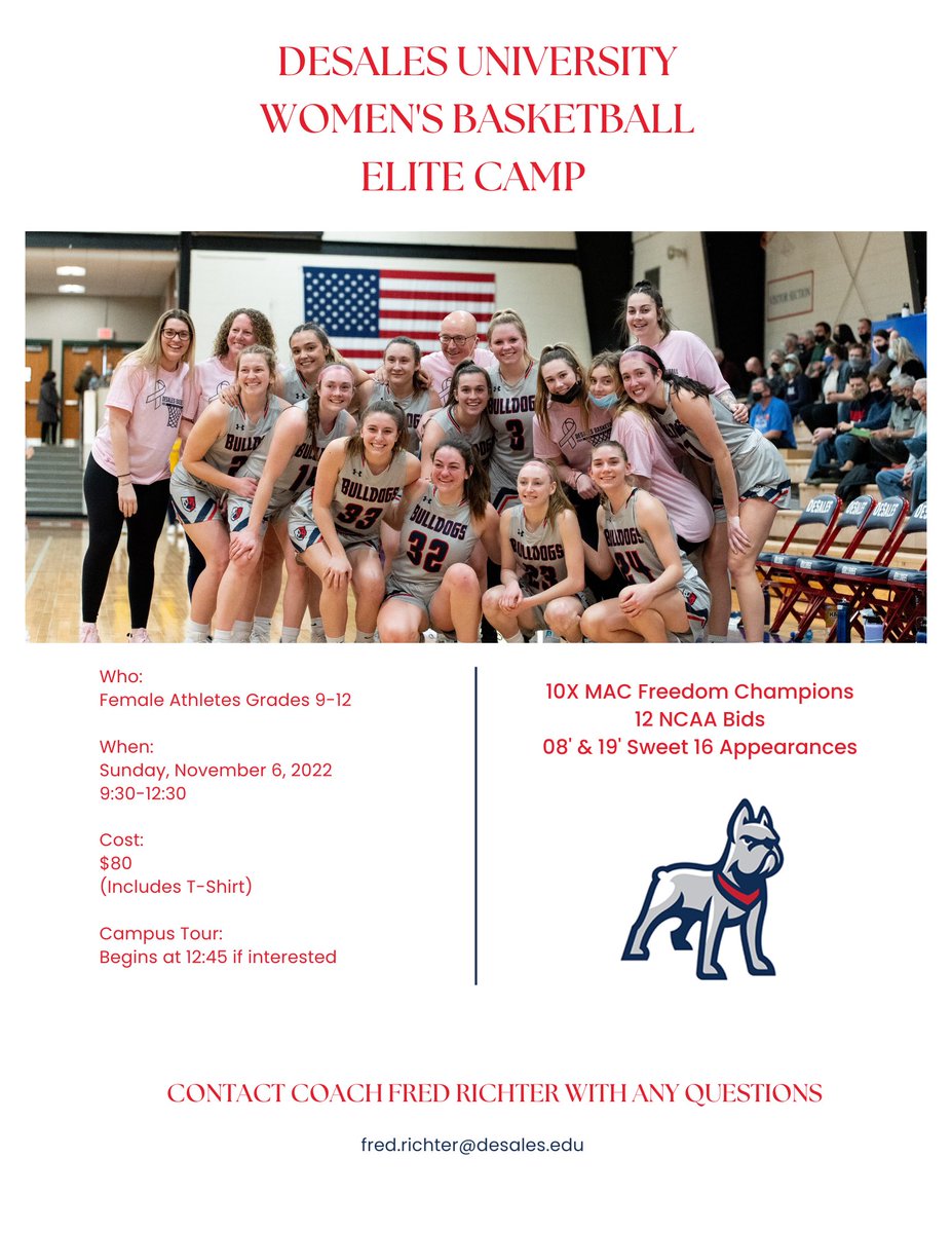 Don’t forget to sign up for our Elite Camp on November 6th! Hope to see you there! athletics.desales.edu/documents/2022…