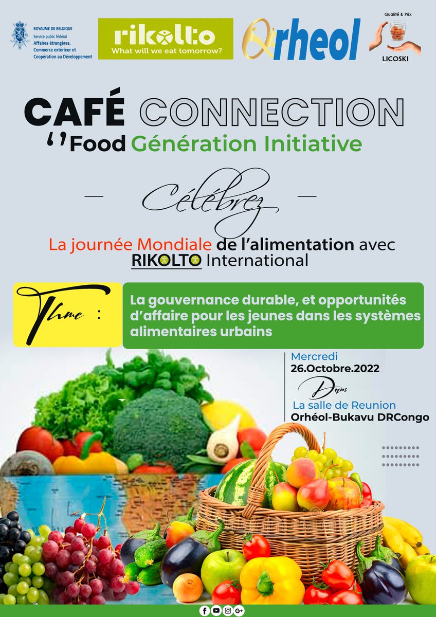 IBukavu's tweet photo. A l'occasion de la journée mondiale de l'alimentation, Orheol organise un café connection special avec son partenaire Rikolto International ce Mercredi 26 Octobre 2022. Bienvenue à tous à partir de 16h pour un partage d'experience. https://t.co/nSzanhkOer