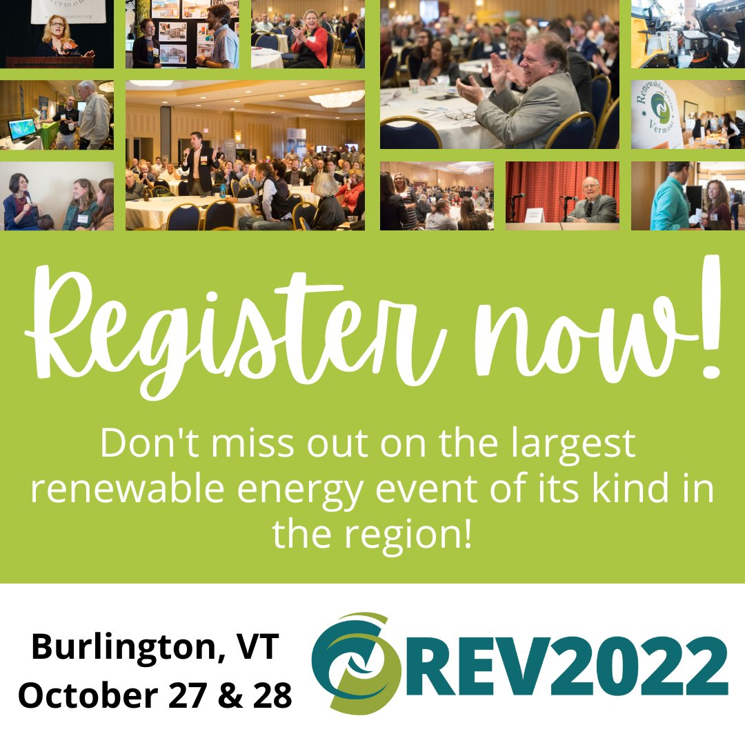 Online registration for REV2022 ends tonight at midnight! In-person registration rates will be higher (hint: get the best deal by registering NOW). VBSR is proud to be sponsoring the Conference and Expo this year, hosted by our members <a href="/RE_Vermont/">Renewable Energy VT</a>. bit.ly/3SAVmHo