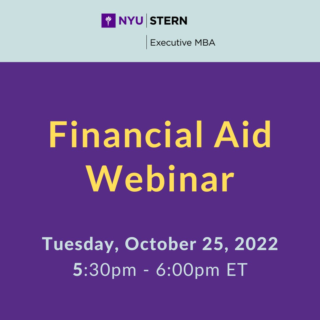 Join Admissions and Financial Aid representatives tomorrow to learn about financing your Stern MBA degree. There will be a short presentation followed by Q&amp;A. 

Register here: ow.ly/EMjC50Lj65q
