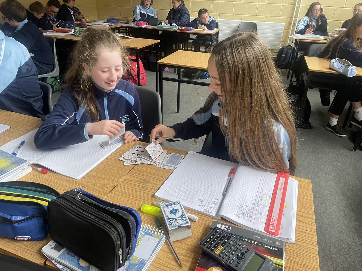 alannaroche's tweet photo. 1st years using cards to play ‘integer wars’! Red cards were negative and black cards were positive 🃏 📐 ✖️ #fun #jcmaths @JctMaths @ProjectMaths_ie https://t.co/wbzJue312C