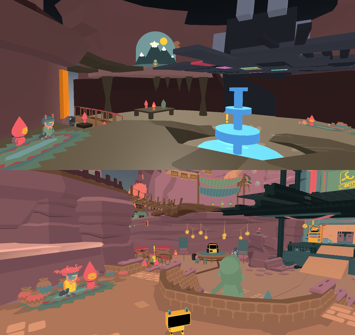 FlatPonies's tweet photo. When the base design of the Spaceport was finally in place for @rebotsgame it was time for working on details.
Blockouts got proper art, more NPCs were added, problems got smoothed over. This stage is satisfying in any creative work, getting to make it look good.
#Blocktober https://t.co/dCQ32Kneuq