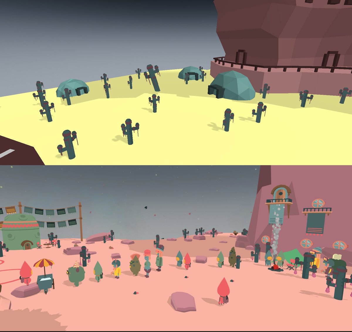 FlatPonies's tweet photo. When the base design of the Spaceport was finally in place for @rebotsgame it was time for working on details.
Blockouts got proper art, more NPCs were added, problems got smoothed over. This stage is satisfying in any creative work, getting to make it look good.
#Blocktober https://t.co/dCQ32Kneuq