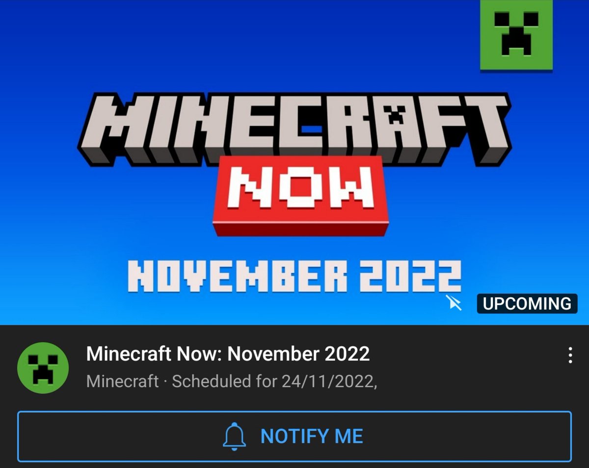 _MINECRAFT_LIVE's tweet photo. Get ready for #MinecraftNow for the month of November because, the date has been set in stone !
24th Of November 2022 https://t.co/Dea3wXEZaK