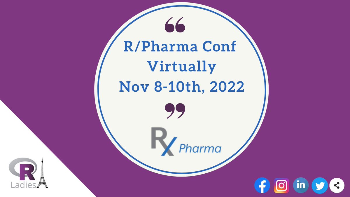 R-Ladies Paris ➖ @rladies_paris@mastodon.social (@rladiesparis) on Twitter photo The R/Pharma Conference will take place from Nov 8 to Nov 10 and will run as an #online event with 20 #free #workshops the week before from Oct 25 to Nov 4. Register Now! You have the opportunity to hear from amazing experts!
🔗rinpharma.com/workshop/2022c… #rstats <a href="/rinpharma/">R in Pharma</a> The R/Pharma Conference will take place from Nov 8 to Nov 10 and will run as an #online event with 20 #free #workshops the week before from Oct 25 to Nov 4. Register Now! You have the opportunity to hear from amazing experts!
🔗rinpharma.com/workshop/2022c… #rstats <a href="/rinpharma/">R in Pharma</a>