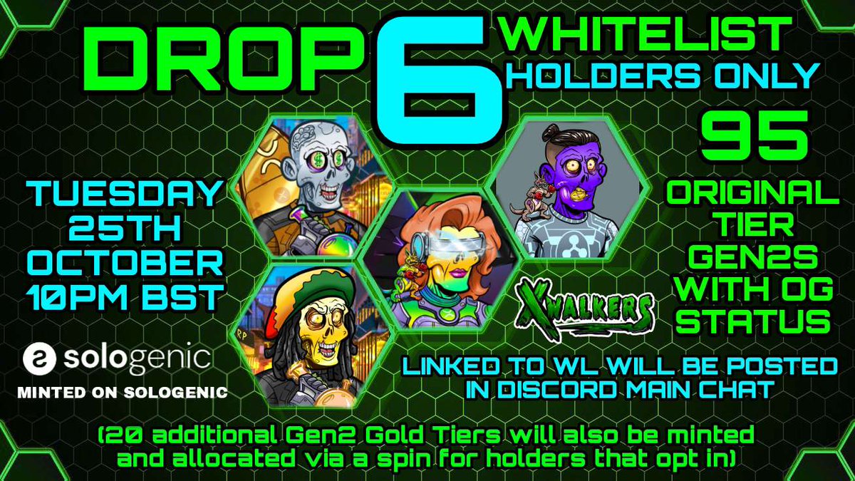EricPeters13574's tweet photo. 💥💥💥Drop 6 WHITELIST💥💥💥

🚨🚨NFT HOLDERS ONLY🚨🚨

25th of October ⏰10PM BST

Join our discord https://t.co/HIPQyQ0BPn

@xrpwalkers
@BinanceNFT @opensea #drop6 #holdersarewinners https://t.co/YG3TfLgxsO