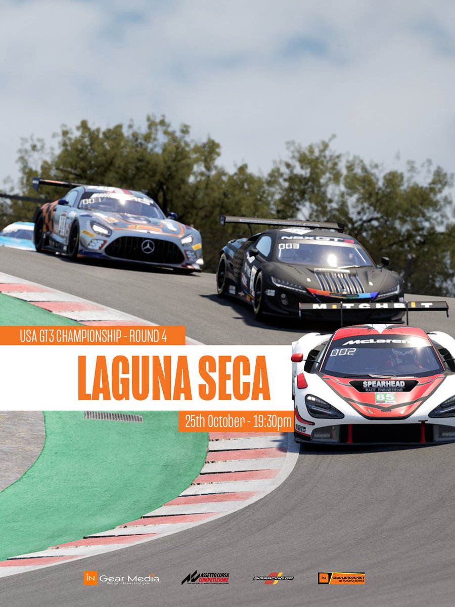 ⚠️THIS IS IT!⚠️ Another series comes to a close. The Finale of our USA GT3 Series is tomorrow at Laguna Seca! Mackenzie and Juan will be from 19:30 BST on Twitch! Who do you think will take the championship? Multiple drivers are still in contention! #simracing #motorsport