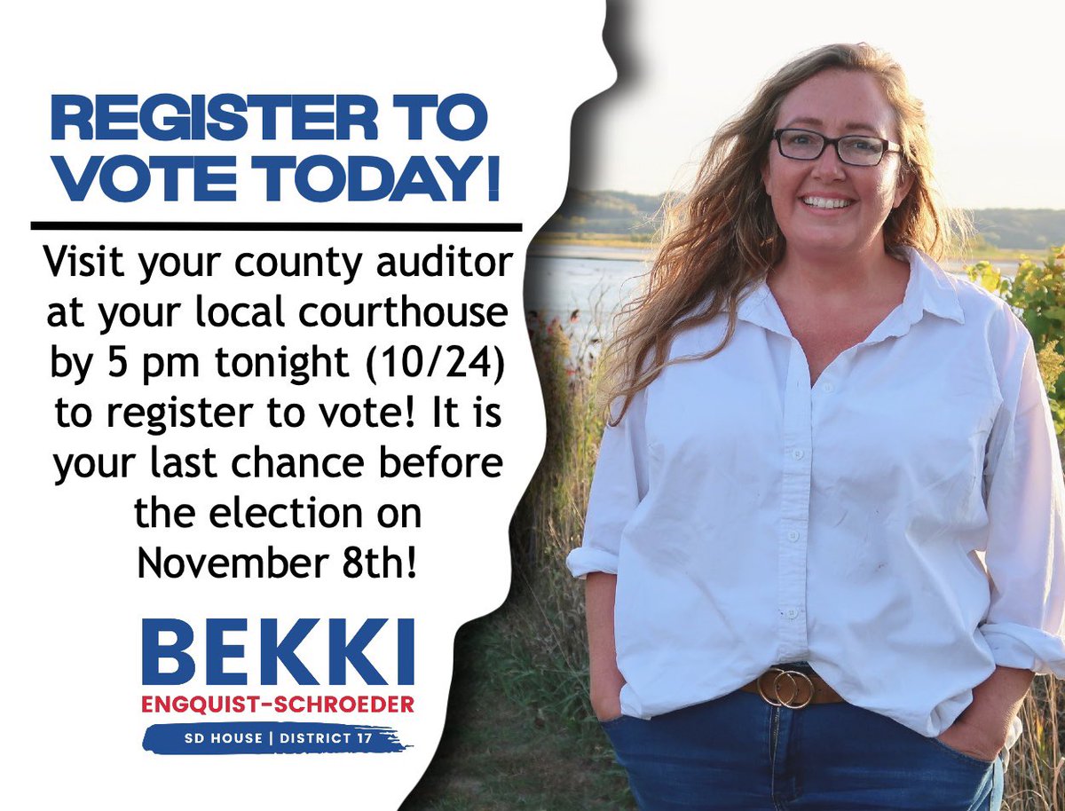 Today is the LAST DAY to register to vote! Head to your county auditor’s office to register and be a part of the change you’ve been waiting for.