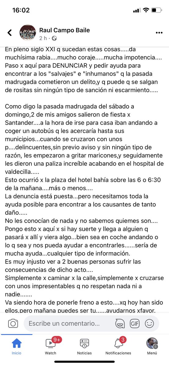 ReginoMateo's tweet photo. Ataque homófobo en Santander la madrugada del sábado al domingo. Piden ayuda para localizar a lis matones. Está denunciado ante la Policía Nacional. 

#StopLGTBIFobia https://t.co/P8oM3IncHZ
