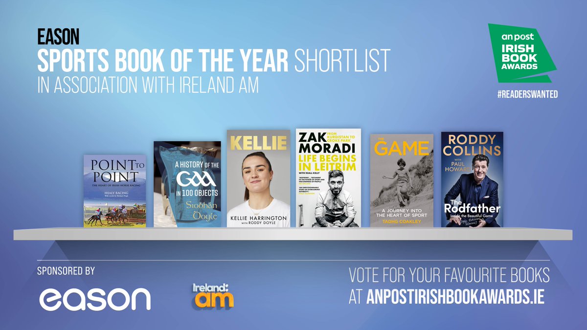 The An Post Irish Book Awards shortlist for Eason Sports Book of the Year has been announced. Make sure you vote for your favourite books before the voting closes 👉 irishbookawards.ie @AnPostIBAS