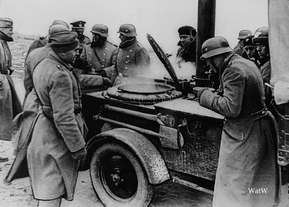 TheWorldatWar2's tweet photo. German soldiers use a field kitchen of the Polizei Division - France, May 1940 #ww2 #worldwar2 #may1940 #falloffrance #france #fieldkitchen https://t.co/BgZf1RlP8O