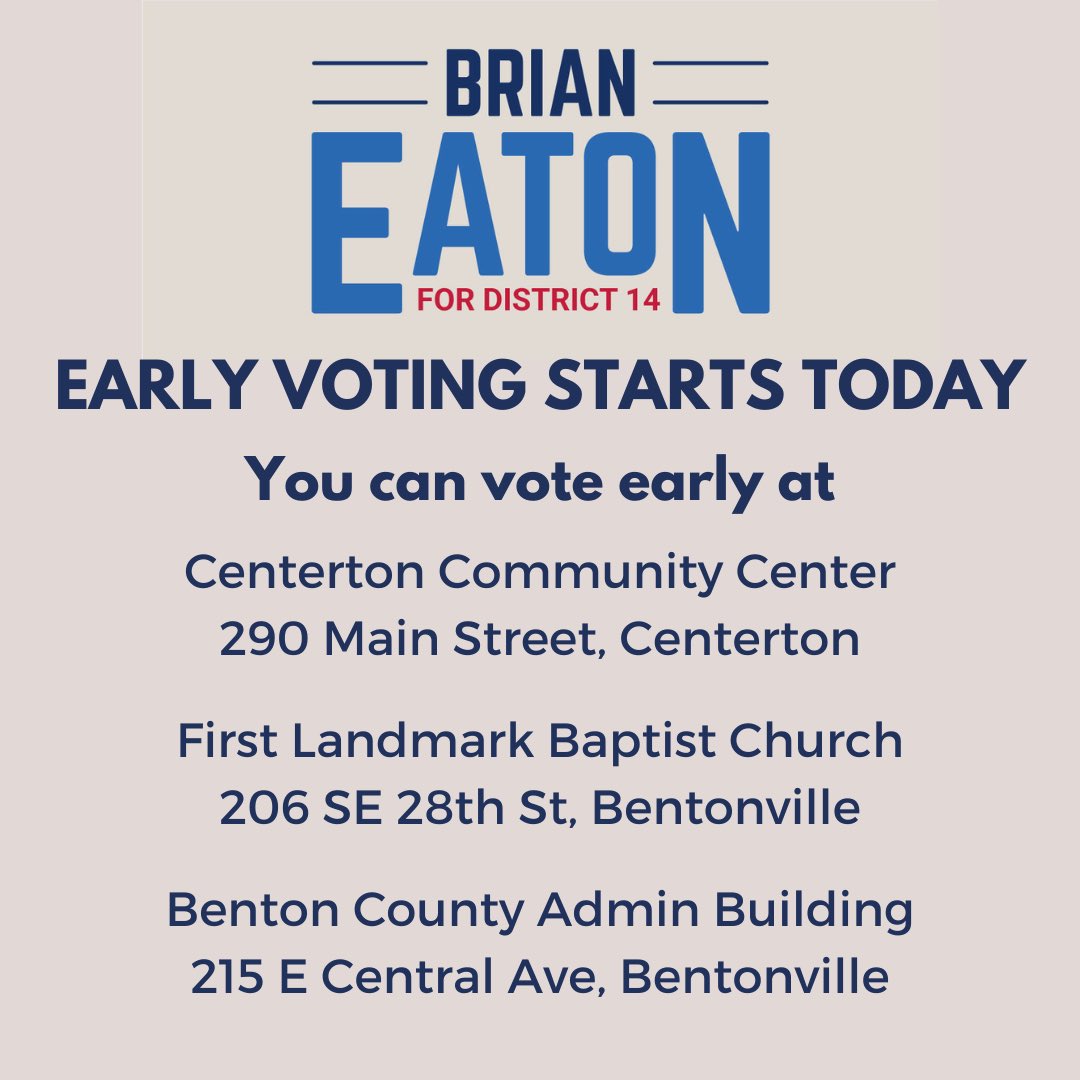 Eatonfor14's tweet photo. Early voting starts today! https://t.co/kNi2RXFGvI