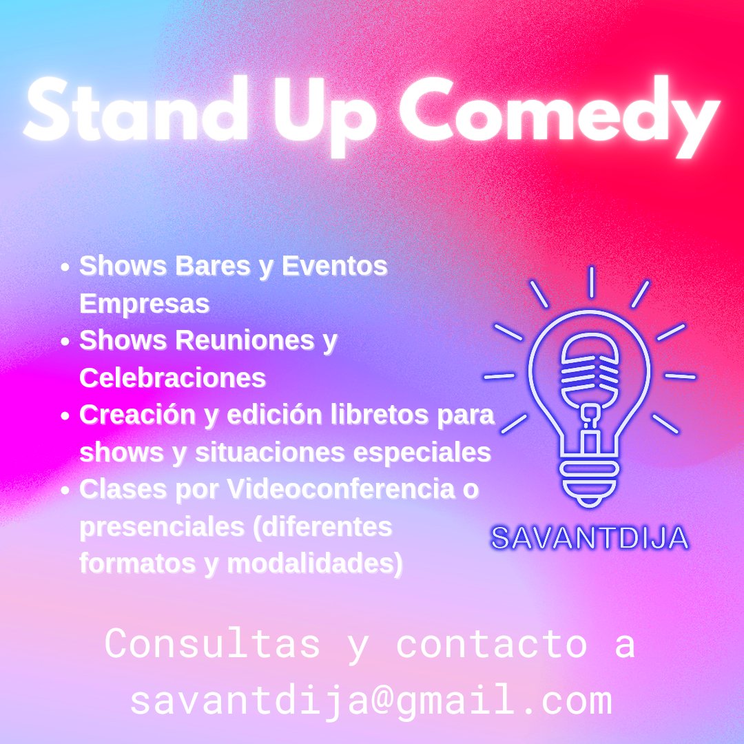 Savantdija's tweet photo. Savantdija Inc ofrece sus servicios a bares, empresas, personas y personajes
#show #standupcomedy #comedia #humor #libretos #eventos #clases https://t.co/6VizJwQTsa