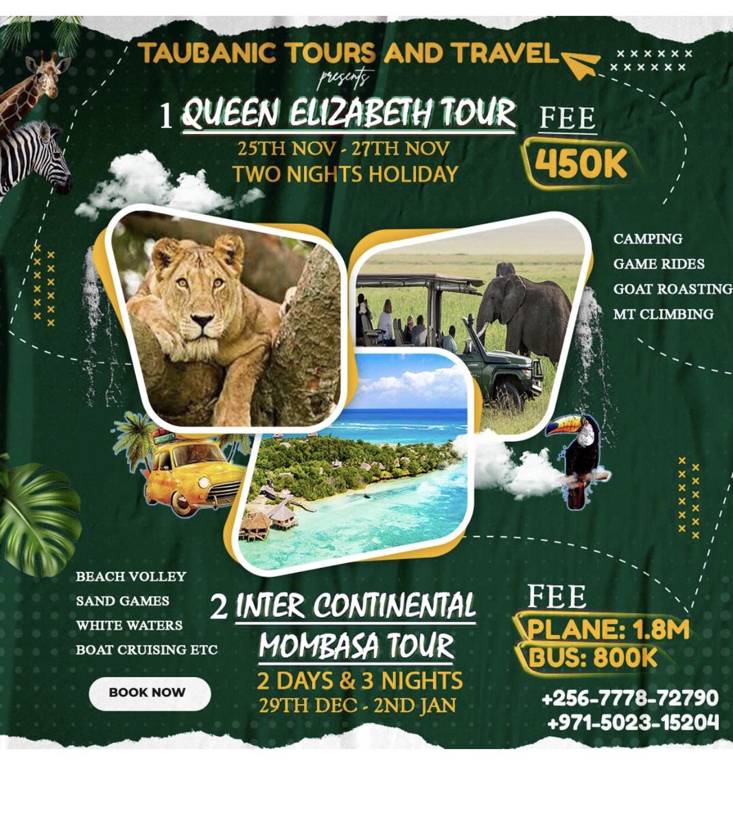 taubanictours's tweet photo. Ever wanted your November and December chilling spot.
Taubanic Tours N Travel gives you a chance to move around the best places in uganda and Kenya at the cheapest prices possible.
Kindly contact us
taubanictours@gmail.com https://t.co/w4CixESQT0