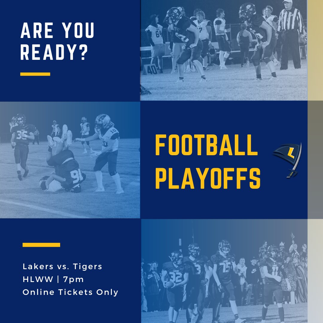 Come on our for some playoff football!  The Lakers take on Rush City tonight at 7:00pm.  Online Tickets Only: vancoevents.com/BMBF