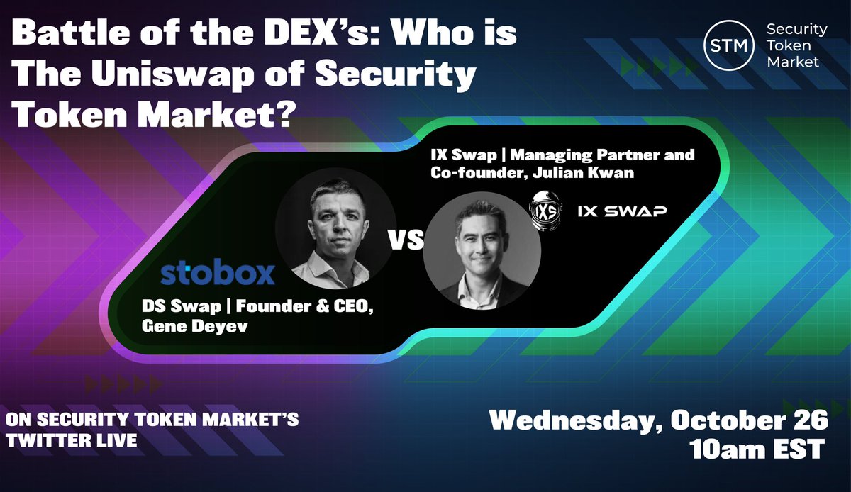 RWAFoundation_'s tweet photo. 1/3
The MOMENT we've all been waiting for is here!

Battle of the DEXs: Who is the @Uniswap of Security Token Market?

In one corner we have @genedeyev of @StoboxCompany🥊

In the other, we have @julian2kwan of @IxSwap 🥊

May the best DEX win!⛓🏆

Rules below👇 https://t.co/Vy7ezKirix