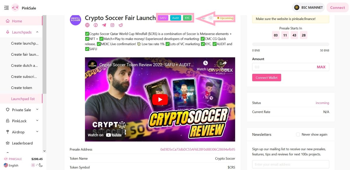 pinkecosystem's tweet image. 👉Congratulations to Crypto Soccer fulfilling the requirements and receiving the #Pinksale #Safu badge. 

🔥 The Safu badge requires a #Pinksale trusted developer to control the contract for the first 14 days.

🚀 Check them out below:  

pinksale.finance/launchpad/0xE9…

#BTC #BNB #BSC