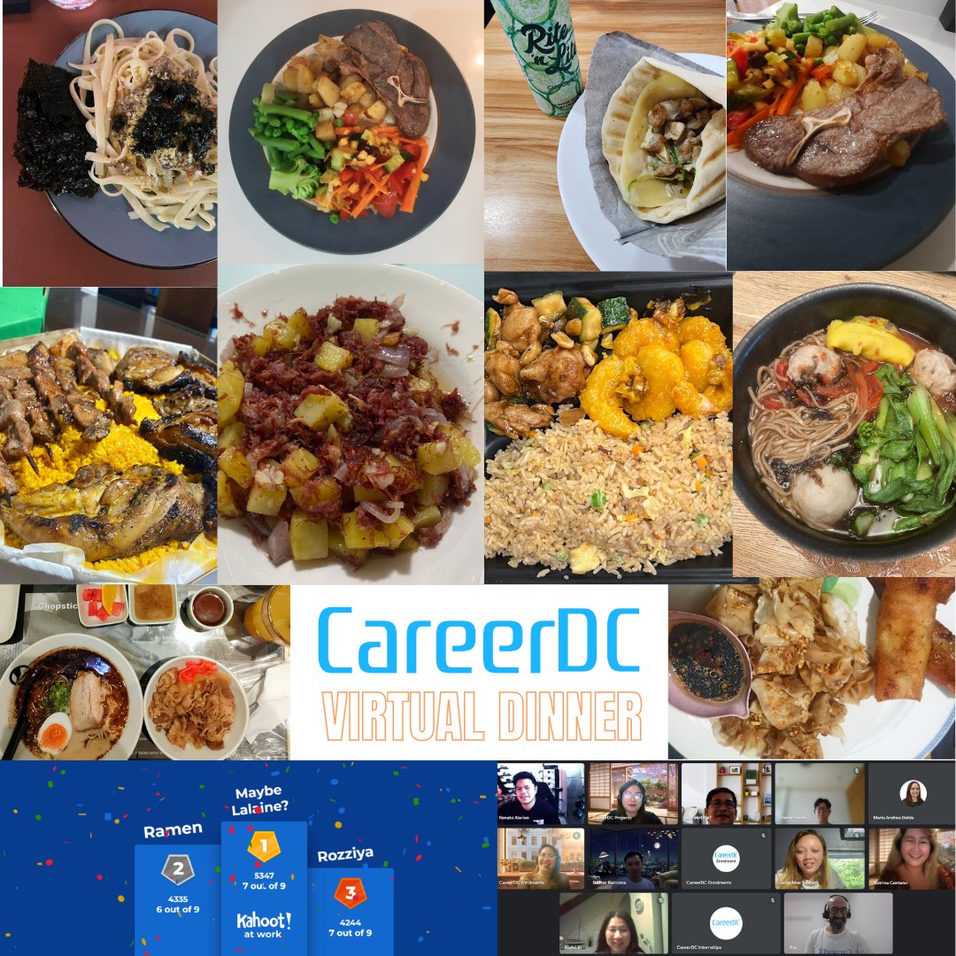 careerdc's tweet image. Our CareerDC team had a great time having our monthly virtual dinner and playing Kahoot!

Fully remote, but always together.

#remote #virtualdinner #kahoot
