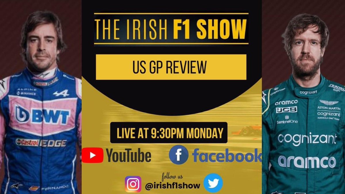 We’re Live at 9:30pm! 

US GP Review - Alonso Penalty - Sainz Incident - Older Guys Lighting it Up &amp; More

Thanks to PFT Travel &amp; Wrap Co.

Please Like, Share, Subscribe/Follow wherever you listen or view &amp; rate us on Apple &amp; Spotify. It's Free! 

📎 youtu.be/c0RonzpRF68