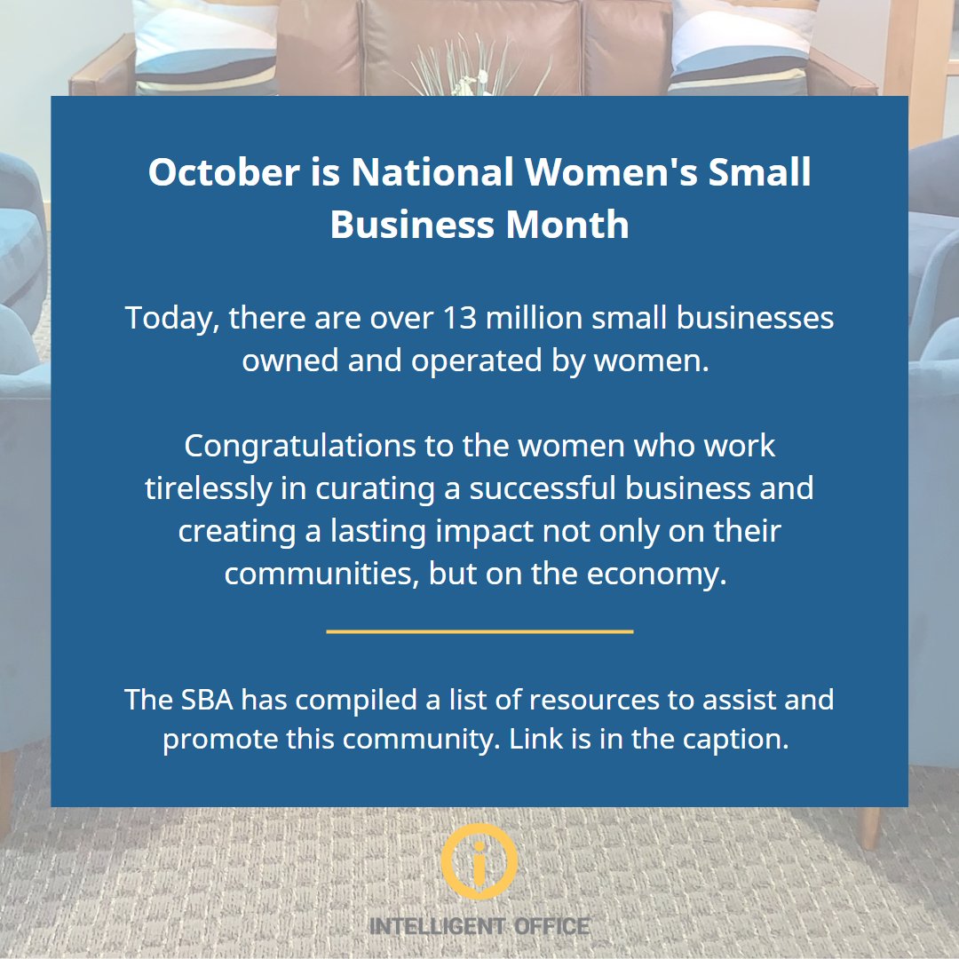 IO_RockvilleDC's tweet photo. In the spirit of October Women's Small Business Month, we want to share a resource to encourage the creation and continued growth of Woman-Owned Businesses!
Link to Resources: https://t.co/DKsgINB1Z4
#smallbusiness #women #businessmonth #intelligentoffice #smallbusinessmonth https://t.co/ChWFV42LZV