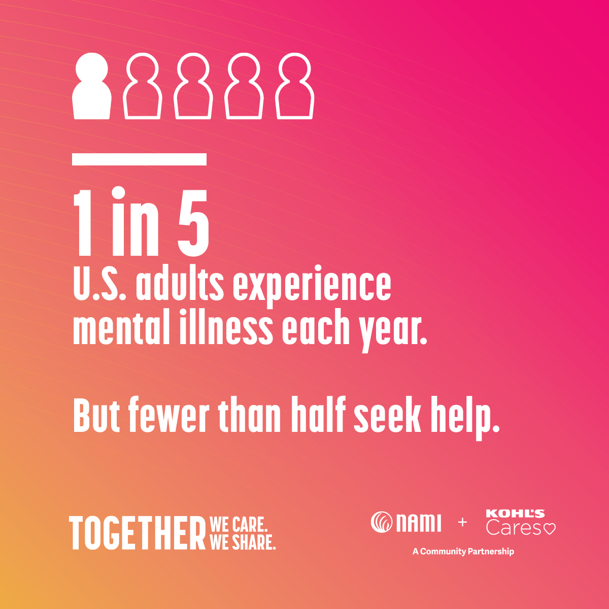 NAMI's peer-to-peer, community-based support groups connect individuals to share experiences and get support from people who understand. To join one near you, visit nami.org/supportgroups