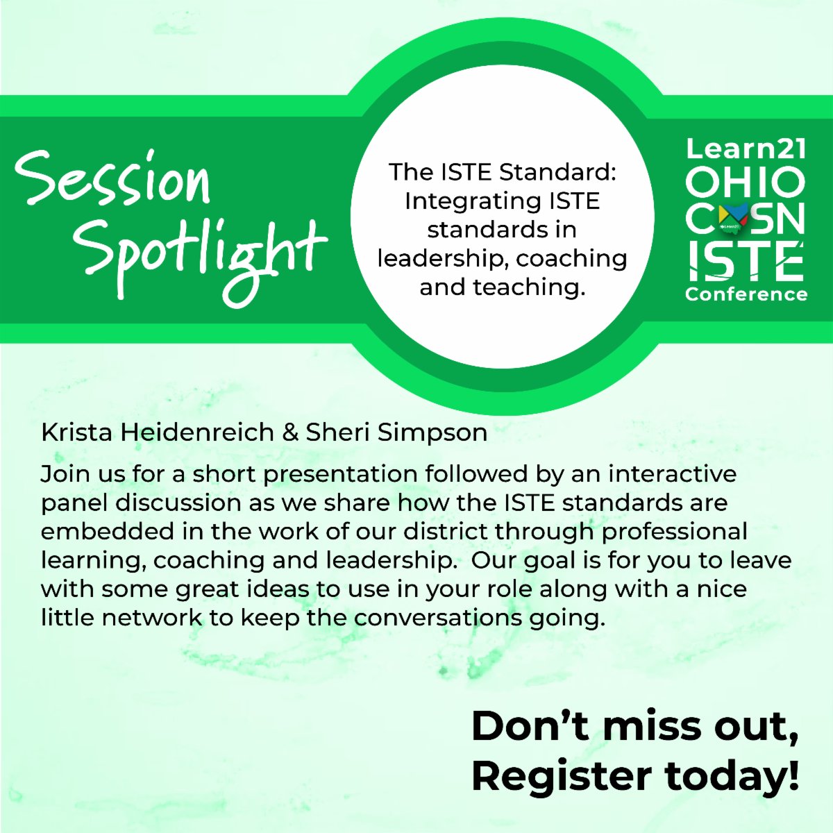 Learn21Team's tweet photo. Session Spotlight! Register for the sessions at the Learn21 Ohio CoSN/ISTE Conference!
https://t.co/XL13YtNQgC
#OhioCoSN #L21Conf https://t.co/d1DG2Kdz1t