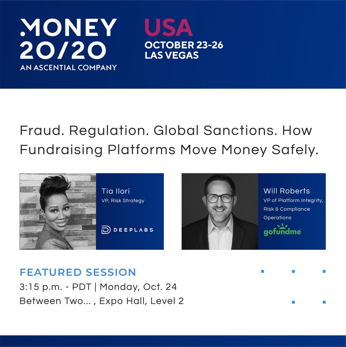 We're excited our VP of Risk Strategy Tia Ilori is taking the stage alongside Will Roberts of <a href="/gofundme/">GoFundMe</a> to discuss how #risk mitigation, trust, and safety, preserve the integrity of its money movement platform. Hope to see you there!