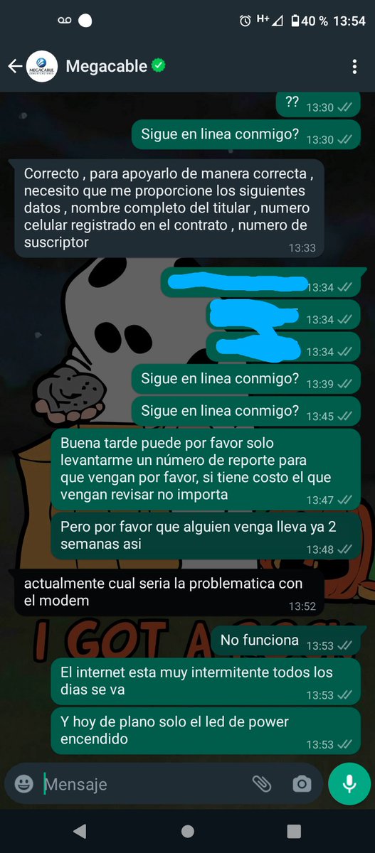 whitelight's tweet photo. @Megacable @AtencionProfeco ¡OJO! Cuanto tarda su atención y soporte, estoy solicitando que por favor levanten un reporte y para que vengan revisen o cambien el módem y no lo hacen, dan largas sólamente, con quien puedo escalar el tema para que movilicen mi reporte POR FAVOR. https://t.co/soxajbVVUv